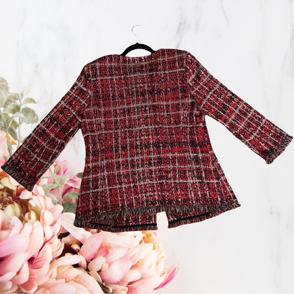 Misook Tweed Textured Plaid Jacket with Fringe Trim - Picture 6 of 12